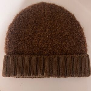 THEORY Brown Knit Boucle Beanie